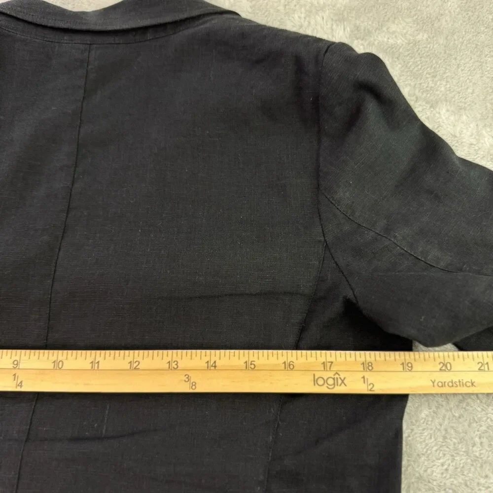 J. Jill Linen Blend Black Blazer Women's PS One Button Relaxed Stretch Pockets